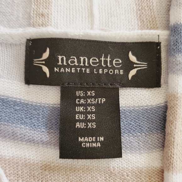 7127 * Nanette Lepore Long Sleeve Open Cardigan White Blue Tan Size XS - Picture 3 of 8